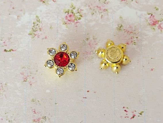 Хрустальный Кабошон Цветок Бело-красный на золоте, 10мм, 2шт СП-409