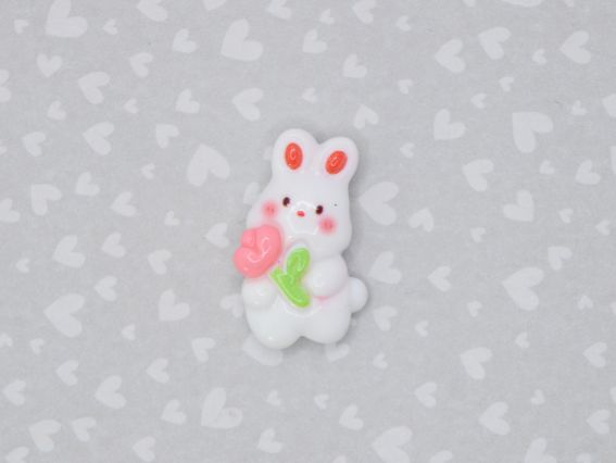 Кабошон Зайчик Білий з тюльпаном , 25мм