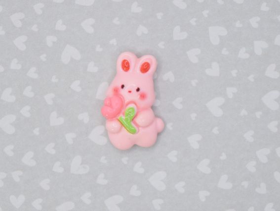 Кабошон Зайчик Рожевий з тюльпаном , 25мм