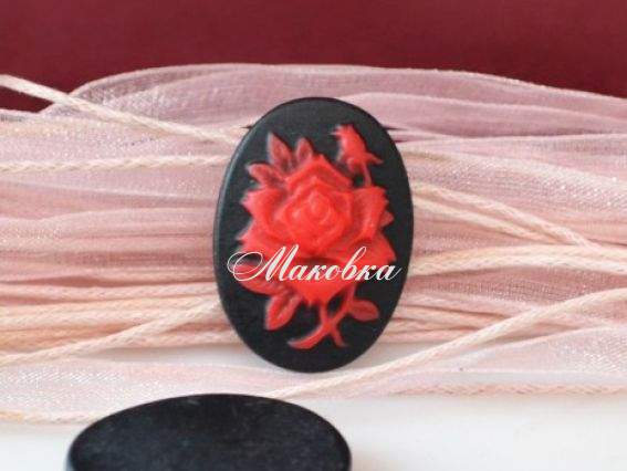Камея №3 Цветок, овал 25х19 см, красный на черном