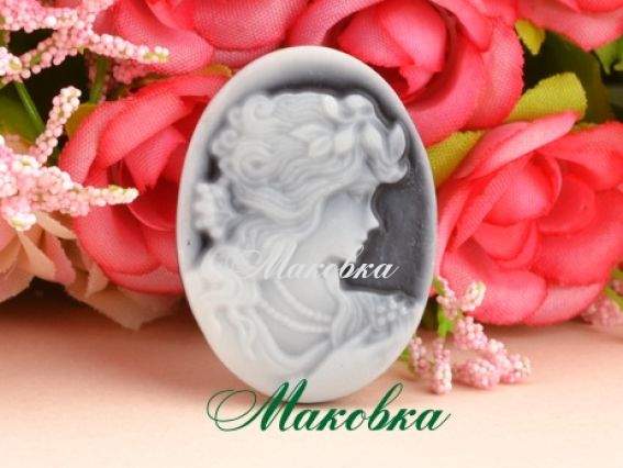 Камея №11 овальная 28х38 мм, Девушка, серые оттенки Камея №11 овальная 28х38 мм, Девушка, серые оттенки