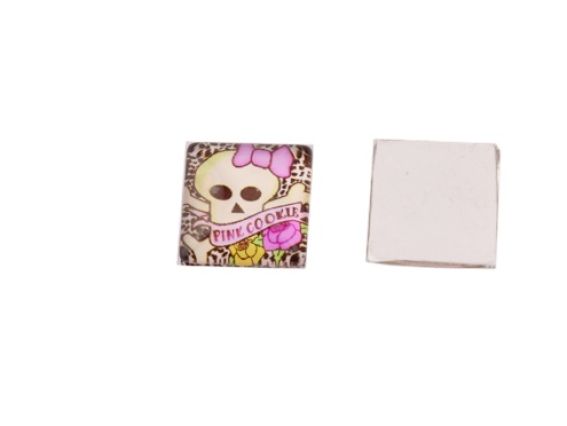 Скляний кабошон Череп з бантиком Pink cookie квадратний 15 мм