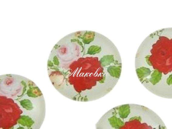 Стеклянный кабошон с принтом Круг 18х5 мм, Красная и розовая розы, 1 шт