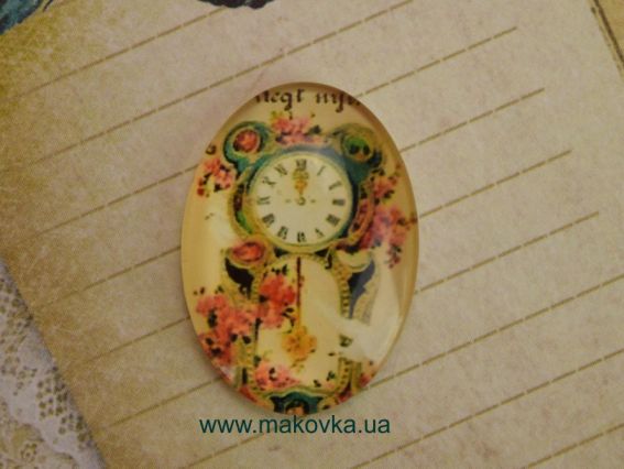 Стеклянный кабошон с принтом Овальный 18х25 мм, часы 1 шт Стеклянный кабошон с принтом Овальный 18х25 мм, часы 1 шт