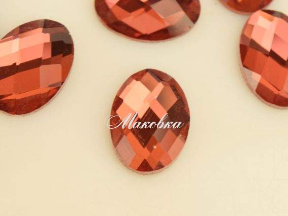 Кабошон стеклянный Граненный Овальный 13x18 мм, цвет  ВИННЫЙ 1 шт