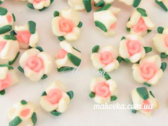 Кабошон Роза с лепестками, 10х11мм, полимерная глина, Молочно-розовая, 1 шт