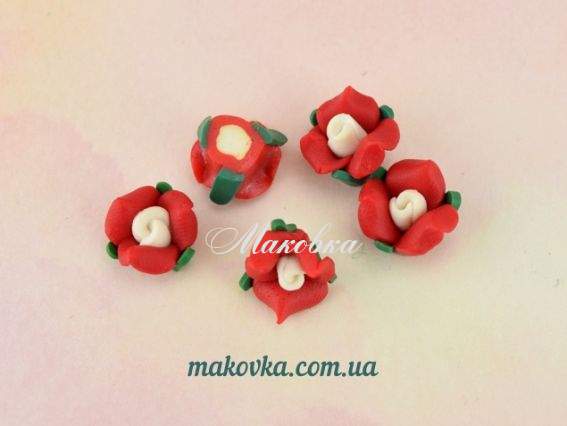 Кабошон Роза с лепестками, 10х11мм, полимерная глина, Бордово-белая, 1 шт Кабошон Роза с лепестками, 10х11мм, полимерная глина, Бордово-белая, 1 шт