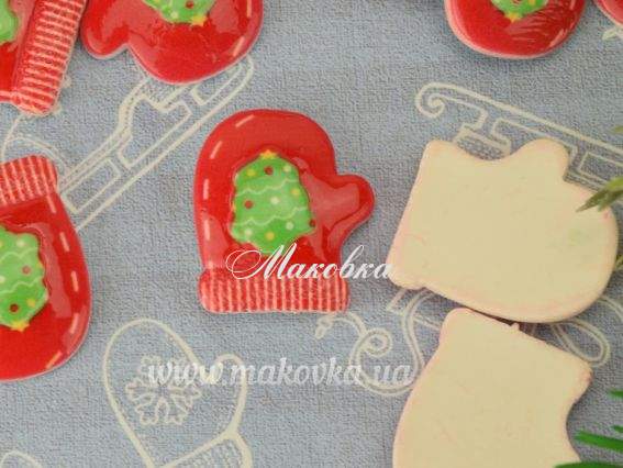 Кабошон Варежка-1 с елкой, 20х17 мм, 1 шт