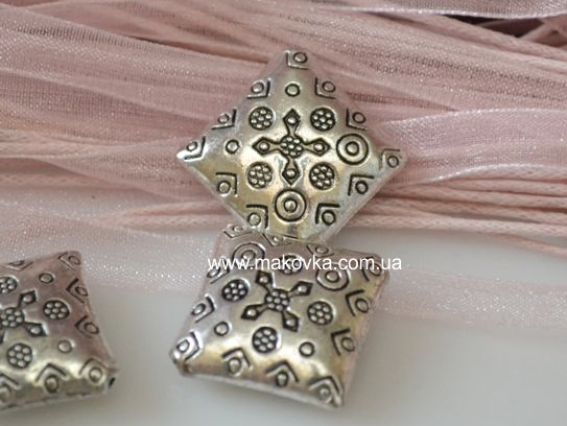 Металлическая бусина №10 Ромб, 17 мм, 1 шт, античное серебро Металлическая бусина №10 Ромб, 17 мм, 1 шт, античное серебро