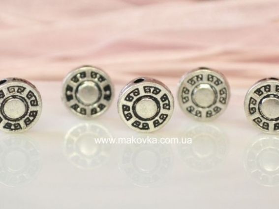 Металлическая бусина №11 Греческая, 10 мм, 1 шт, античное серебро Металлическая бусина №11 Греческая, 10 мм, 1 шт, античное серебро