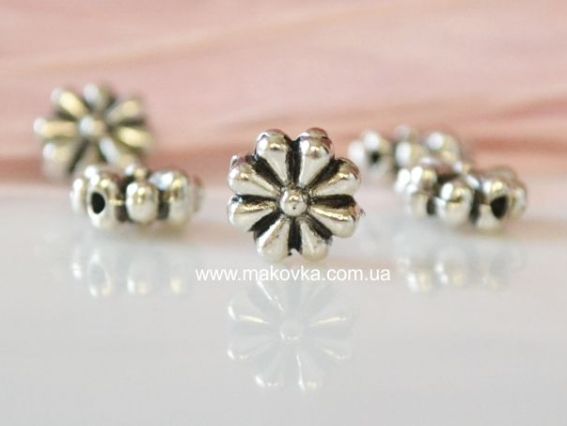 Металлическая бусина №13 Ромашка, 10 мм, 1 шт, античное серебро Металлическая бусина №13 Ромашка, 10 мм, 1 шт, античное серебро