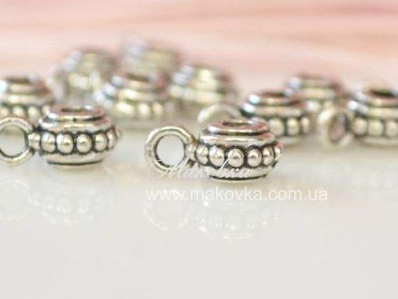 Металлическая бусина-бейл №14 с колечком, 10 мм, 1 шт, античное серебро Металлическая бусина-бейл №14 с колечком, 10 мм, 1 шт, античное серебро