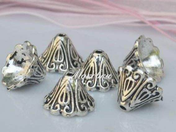 Колпачок бижутерный №11 Конус 16х10 мм, античное серебро, 50 шт Колпачок бижутерный №11 Конус 16х10 мм, античное серебро, 50 шт