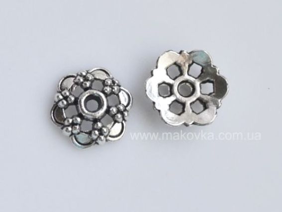 Колпачок бижутерный №14 Цветок 6 лепестков, античное серебро, 1 шт Колпачок бижутерный №14 Цветок 6 лепестков, античное серебро, 1 шт