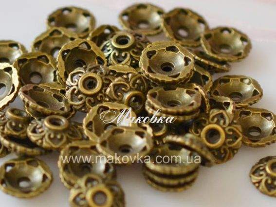 Колпачок бижутерный №18 Цветочек 5 лепестков 10 мм, античная бронза, 50 шт Колпачок бижутерный №18 Цветочек 5 лепестков 10 мм, античная бронза, 50 шт