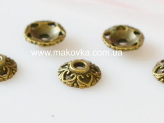 Колпачок бижутерный №18 Цветочек 5 лепестков 10 мм, античная бронза, 1 шт Колпачок бижутерный №18 Цветочек 5 лепестков 10 мм, античная бронза, 1 шт