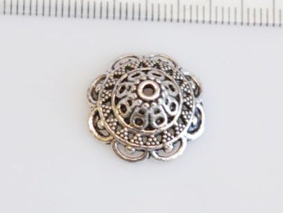 Бижутерный Колпачок, обниматель №21, Цветок филигрань 18х7 мм, цвет античное серебро, 1 шт