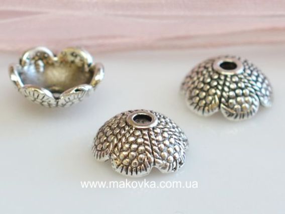 Колпачок бижутерный №22, Цветок 13х6 мм, античное серебро, 50 шт Колпачок бижутерный №22, Цветок 13х6 мм, античное серебро, 50 шт
