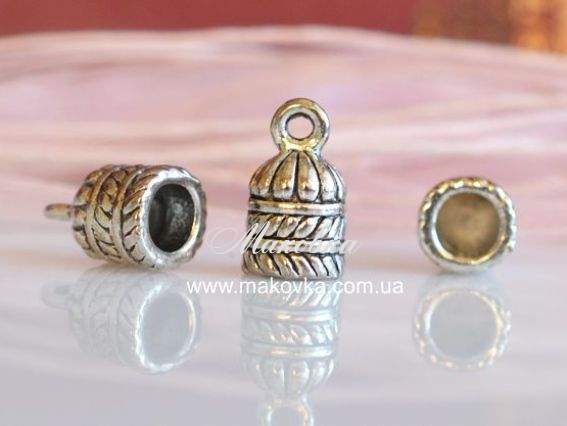 Колпачок бижутерный №23 С колечком рельефный, 15х8 мм, античное серебро, 1 шт
