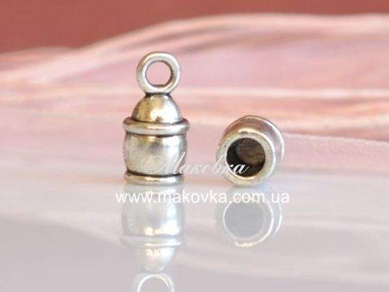 Колпачок бижутерный №24 С колечком 15х7,5 мм, античное серебро, 1 шт
