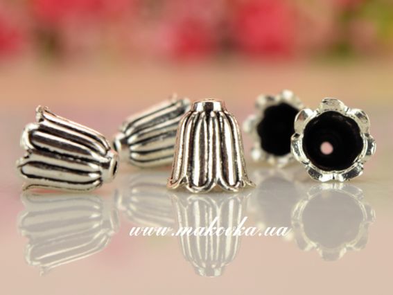 Бижутерный колпачок №37 Кампанула, 11х10,5 мм, античное серебро, 1 шт