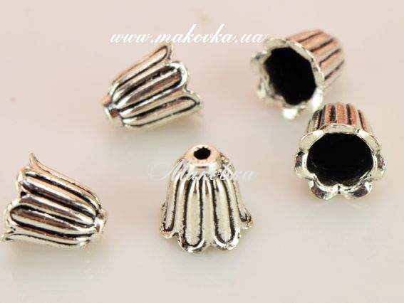 Колпачок бижутерный №37 Кампанула, 11х10,5 мм, античное серебро, 1 шт