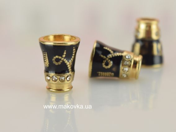 Колпачок бижутерный №39 Готика, золото с черной эмалью и стразами, 1 шт Колпачок бижутерный №39 Готика, золото с черной эмалью и стразами, 1 шт