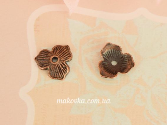 Ковпачок біжутерний №47 Трилиста квітка 11мм, антична мідь 1 шт Ковпачок біжутерний №47 Трилиста квітка 11мм, антична мідь 1 шт