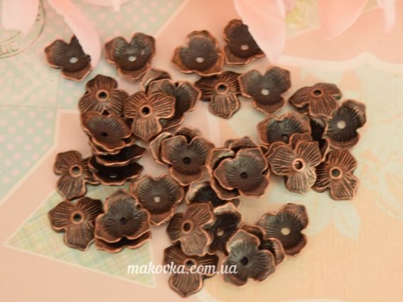 Біжутерний Ковпачок, обіймач для намистини №47 Трилиста квітка 11мм, антична мідь 1 шт