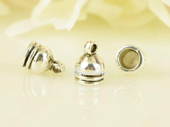 Колпачок бижутерный №53 С колечком , гладкий с двумя полосками, 10х7 мм, античное серебро, 1 шт