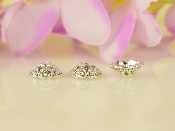 Біжутерний ковпачок (шапочка) №54 Шапочка-сердечка МІНІ 8х3 мм, античне срібло, 50 шт