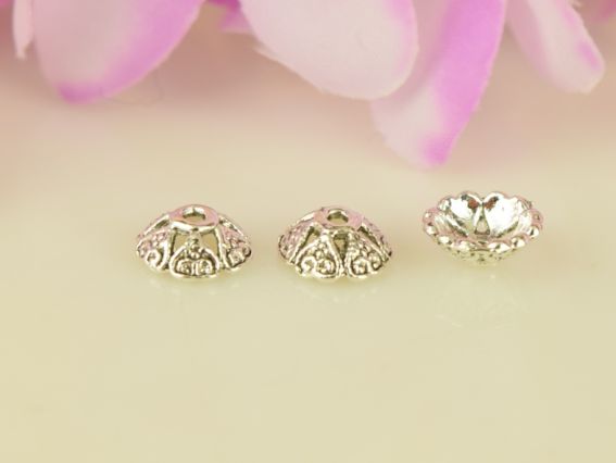 Біжутерний ковпачок (шапочка) №54 Шапочка-сердечка МІНІ 8х3 мм, античне срібло, 50 шт