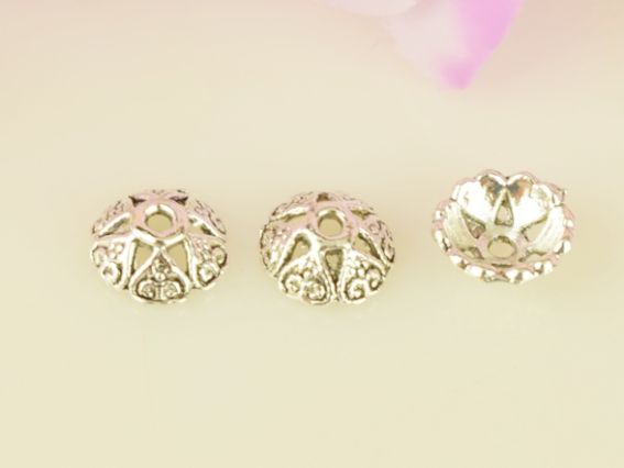 Біжутерний ковпачок (шапочка) №54 Шапочка-сердечка МІНІ 8х3 мм, античне срібло, 50 шт