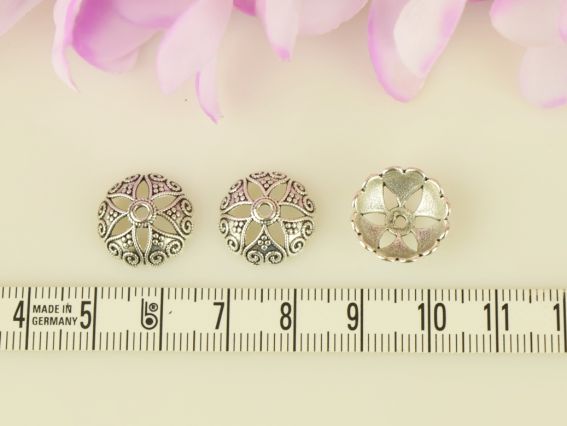 Біжутерний ковпачок (шапочка) №55 Шапочка-сердечка СЕРЕДНІЙ 15х5мм, античне срібло, 1 шт