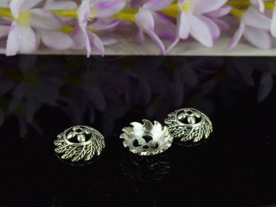 Бижутерный колпачок (шапочка) №58 Большой С ЛИСТЬЯМИ 20х7 мм, античное серебро, 1 шт