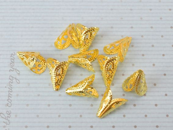 Розетка для намистин №61 Два пелюстки 13х10 мм, колір золотий, 10 шт