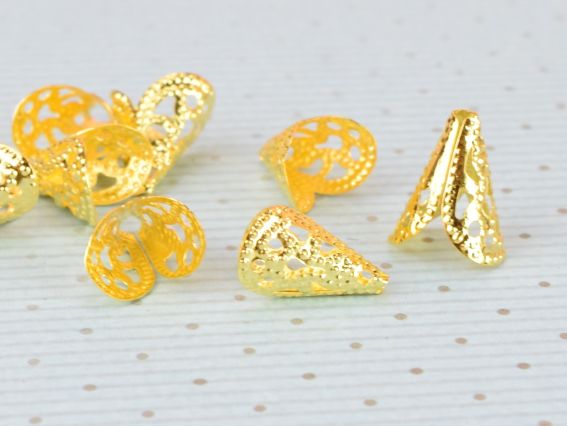 Розетка, обіймач для бусин №61 Два пелюстки 13х10 мм, цвет золотой, упаковка 10 шт