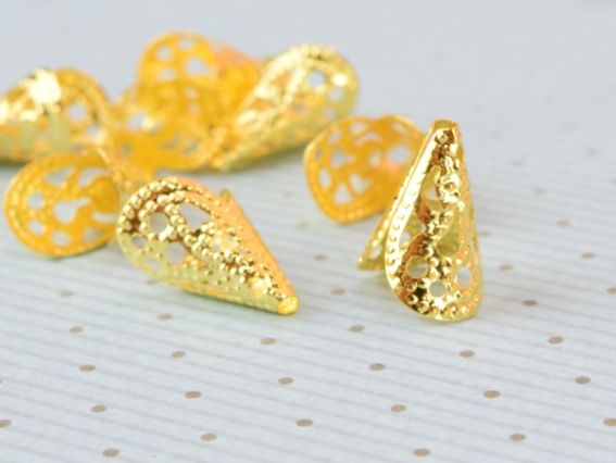 Розетка, обіймач для бусин №61 Два пелюстки 13х10 мм, цвет золотой, упаковка 10 шт