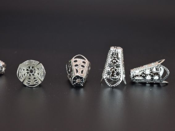 Розетка, обіймач для намистин  та жгутів №62 корзинка 16х11 мм, колір срібний, 3,5г