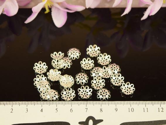 Розетка для бусин №63 Цветок 9 мм, 2 гр, под серебро