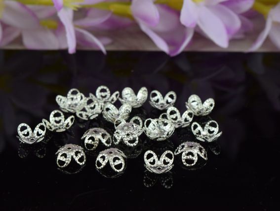 Біжутерна розетка, шапочка для намистин №65 Чотири пелюстки, 9 мм, 2 гр, під срібло