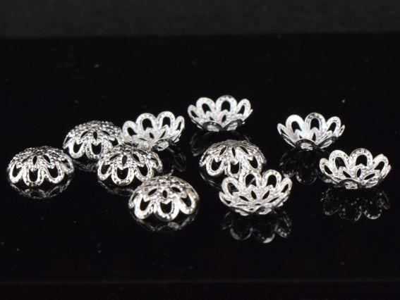Бижутерная Розетка (шапочка) для бусин №67 Цветок 12 мм, 10 шт, под серебро