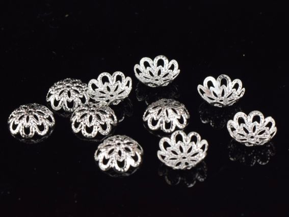 Бижутерная Розетка (шапочка) для бусин №67 Цветок 12 мм, 10 шт, под серебро
