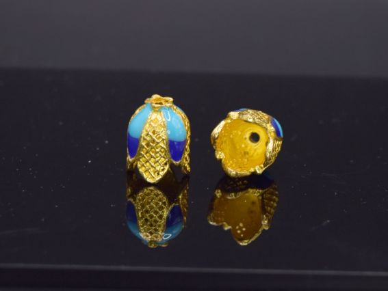 Ковпачок біжутерний №67 Дзвіночок, колір Золото з бірюзово-синім