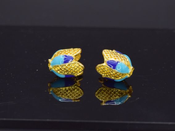 Бижутерный колпачок для жгутов золотой (шапочка) №67 Колокольчик бирюзово-синий, 14,5*13мм