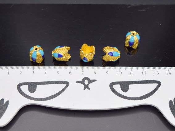 Бижутерный колпачок для жгутов золотой (шапочка) №67 Колокольчик бирюзово-синий, 14,5*13мм