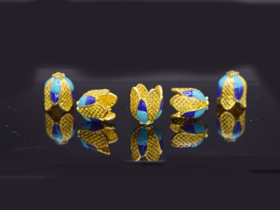 Бижутерный колпачок для жгутов золотой (шапочка) №67 Колокольчик бирюзово-синий, 14,5*13мм