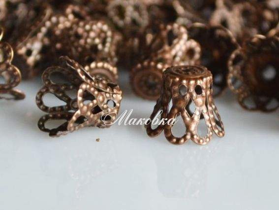 Розетка для бусин №07 Колокольчик 9х7 мм, медь, 50 шт/уп Розетка для бусин №07 Колокольчик 9х7 мм, медь, 50 шт/уп