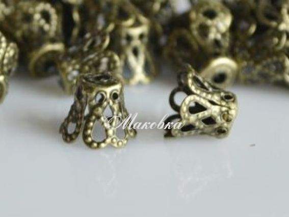 Розетка для бусин №08 Колокольчик 9х7 мм, бронза, 50 шт/уп Розетка для бусин №08 Колокольчик 9х7 мм, бронза, 50 шт/уп