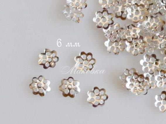 Розетка для намистин №16 Маленька квітка 6 мм, 2 гр, під срібло